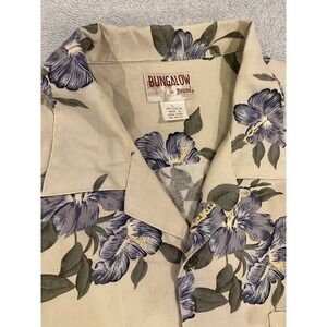 Bungalow Brand Men's Large Shirt Hawaiian Short Sleeve Button Up Floral Beige L